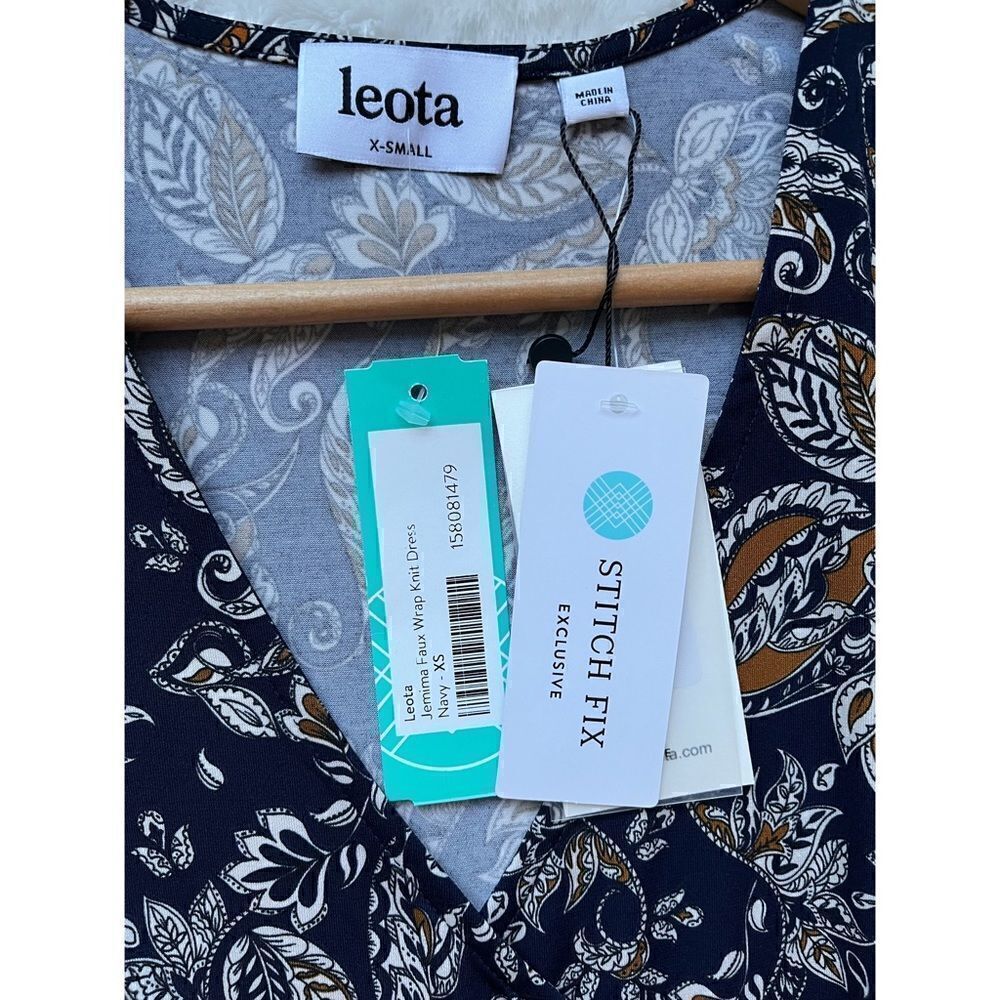 Nwt Leota Jemima Faux Perfect Wrap Knit Cap Sleeve Dress Floral Paisley Navy — image 2 of 8
